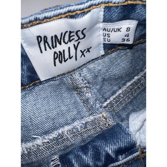 Princess Polly Cut Off Jean Shorts Womens 8 Blue Denim Cotton High Waist Raw Hem - Picture 3 of 7